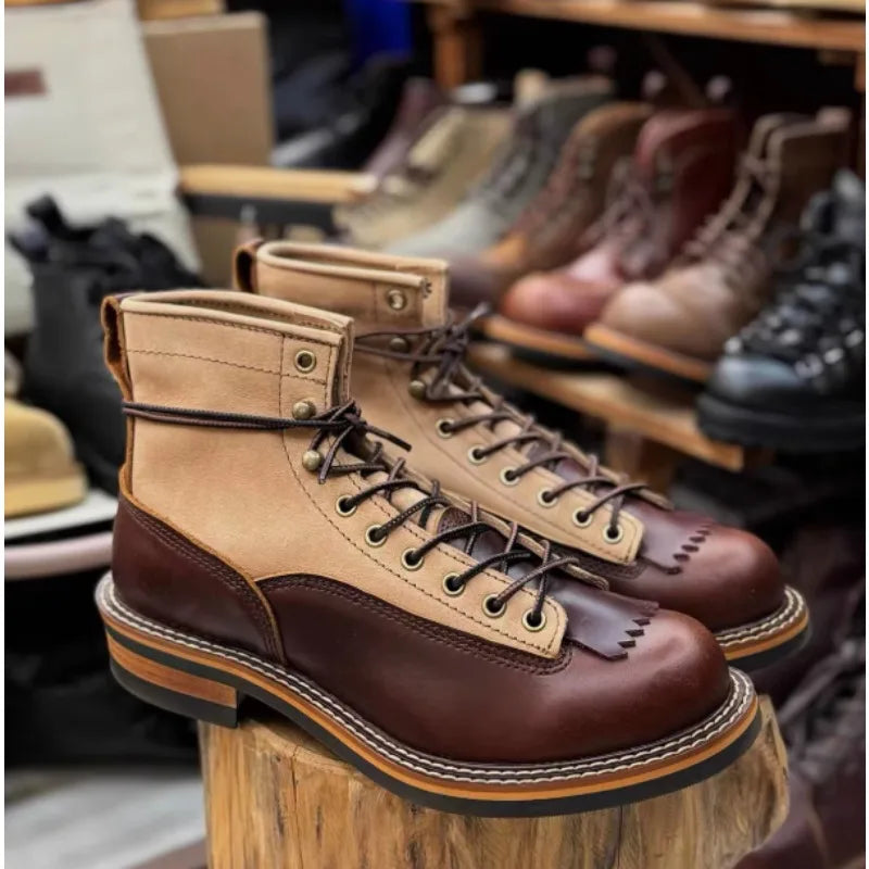 HOT New Arrival! Vintage Motorcycle Boots Casual Men Ankle Boots Cowhide Leather Shoes Wedge Tooling Desert Boots Moto Shoes