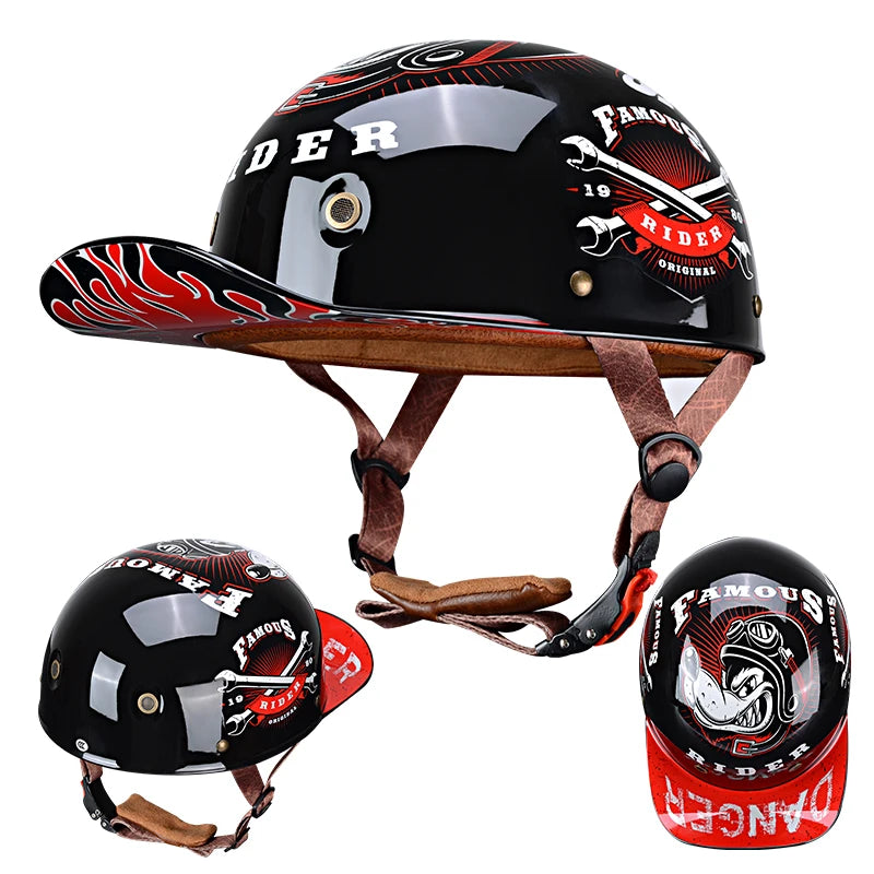 Retro Summer Motorcycle Half Helmet Breathable Vintage Open Face Design Lightweight Cap For Cruiser Scooter Riders