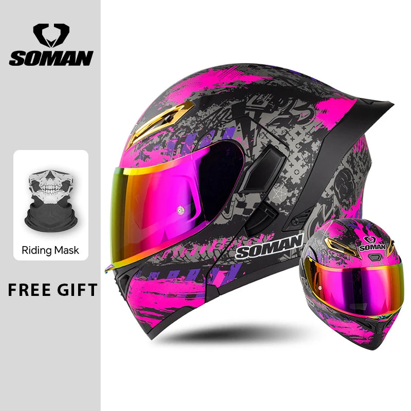Unisex DOT Approved Dual Visor Flip Up Motorcycle Helmets Racing Full Face Helmet Double Lens Modular Riding Flip-up Helmet