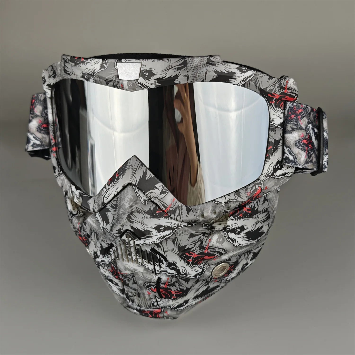 Motorcycle Glasses Riding Glases with Removable Face Mask, Removable Anti-fog Glasses, Mouth Filter, Adjustable Anti-slip Strap