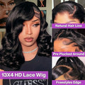250% HD Lace Frontal Wig Short Bob Wig Human Hair Glueless Human Hair Wavy Body Wave 13x4 Transparent Lace Front Wigs For Women