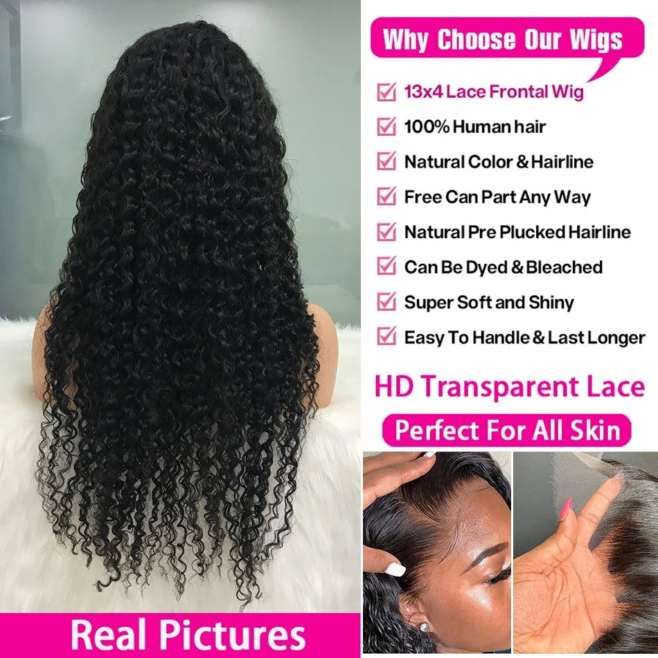 30-40 Inch Transparent HD Lace Frontal Wig 13x4 13x6 360 HD Deep Wave Water Wave Curly Human Hair Pre-Plucked Natural Look Wig