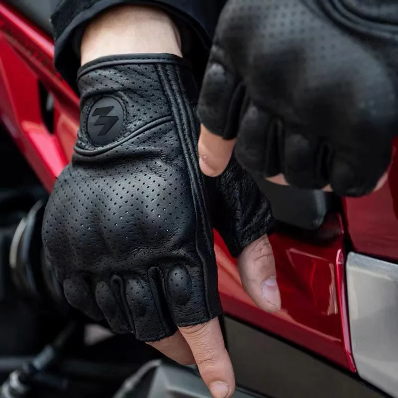 Half Finger Motorcycle Gloves Leather Guantes Moto Verano Estivi Luvas Ciclismo Gant Cycling Fingerless Gloves Tactical Retro