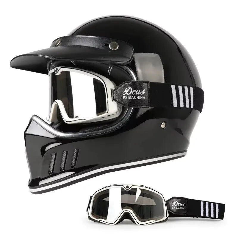 Vintage Full Face Motorcycle Motocross Helmet ABS Shell Lightweight Casque High Quality Casco Moto Four Seasons Cruise