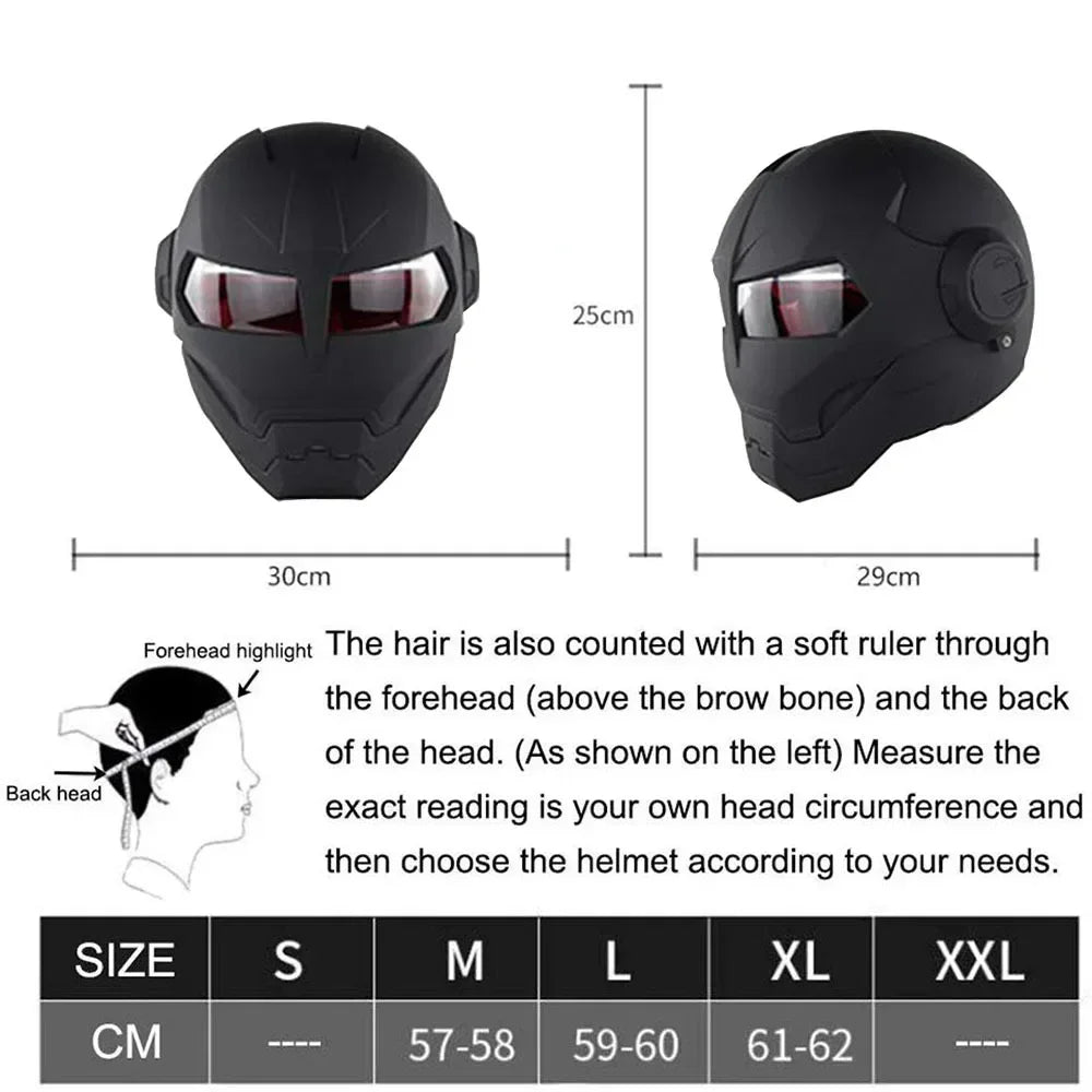 Iron Man Retro Motorcycle Full Helmet Bright Black Personality Cool Flip-up Helm for Men Capacete Moto