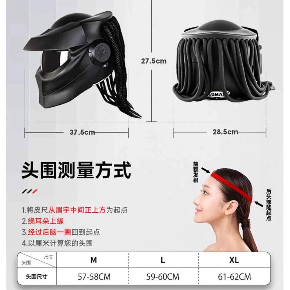 Matte Black Dreadlocks Full Face Biker Helmet Wear-Resistant Motorcycle Equipment Anti-Fall Motocross Kask Breathable Protection