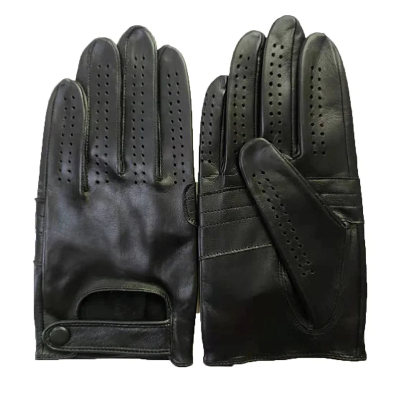 Men's Fashion Genuine Leather Breathable Hole Summer Sports Riding Moto Non-slip Gloves Sheepskin Touch Screen Driving Glove A63
