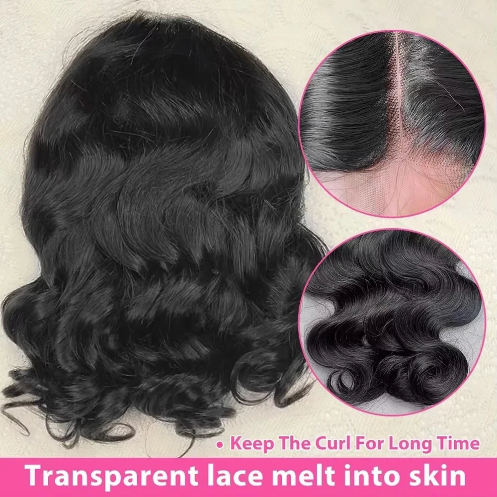 Human Hair Short Bob Wig Body Wave 13x4 Lace Frontal Wigs Pre Plucked 4x4 Lace Closure Wigs Brazilian Virgin Hair Natural Black