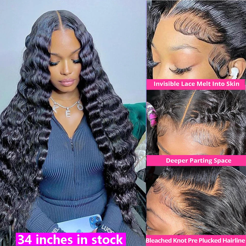 250 Density 13x6 Hd Lace Loose Deep Wave Frontal Wig 30 34Inch Glueless 13x4 Curly Lace Front Human Hair Wigs For Women On Sale