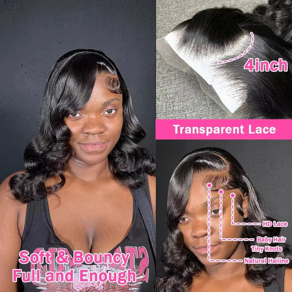 Human Hair Short Bob Wig Body Wave 13x4 Lace Frontal Wigs Pre Plucked 4x4 Lace Closure Wigs Brazilian Virgin Hair Natural Black