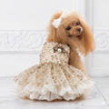 Luxury Dog Dress Gold Sequin Princess Dress – Elegant Puppy Wedding Outfit with Pearl Detail
