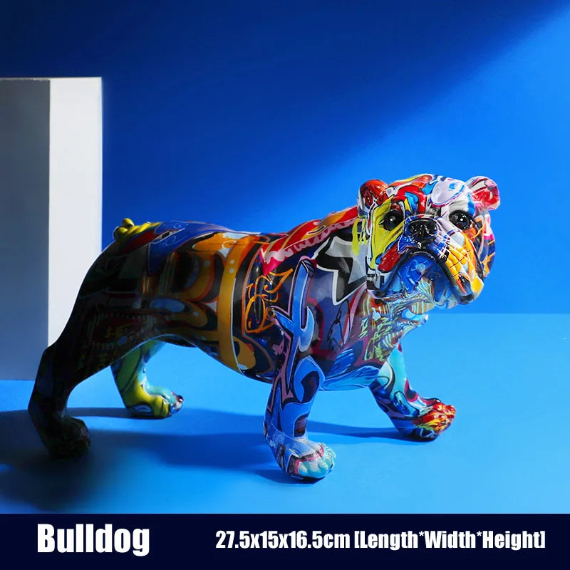 Creative Color Bulldog Chihuahua Dog Statue Figurine Resin Sculpture Home Office Bar Store Decoration Ornament Crafts