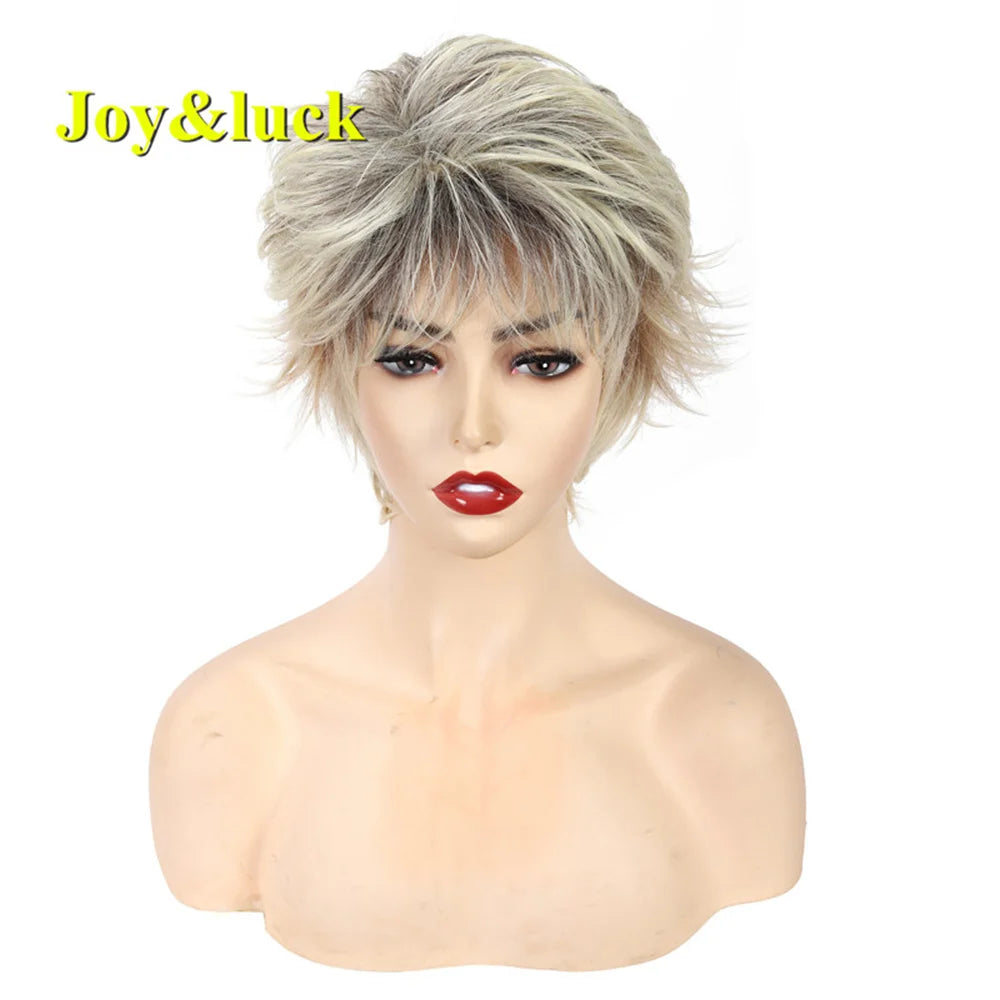 Short Ombre Blonde Wig Synthetic Bob Straight Hair With Bangs Women Natural Daily Wear Wig