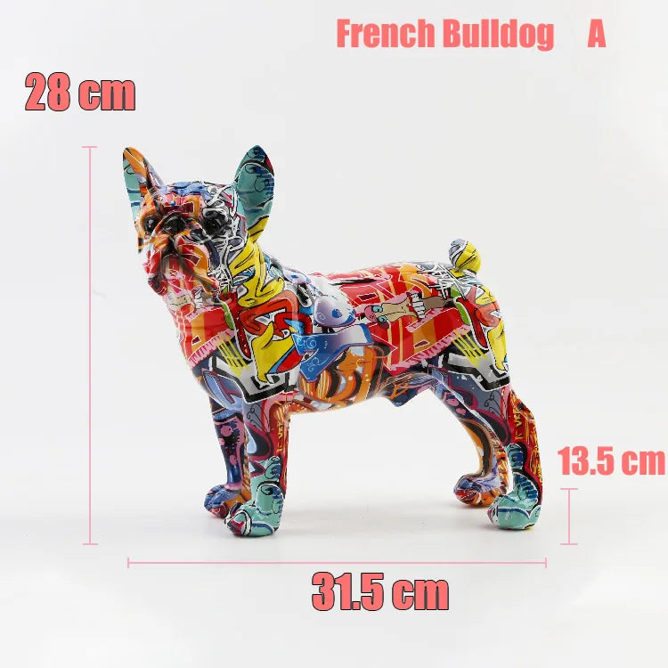 Creative Color Bulldog Chihuahua Dog Statue Figurine Resin Sculpture Home Office Bar Store Decoration Ornament Crafts