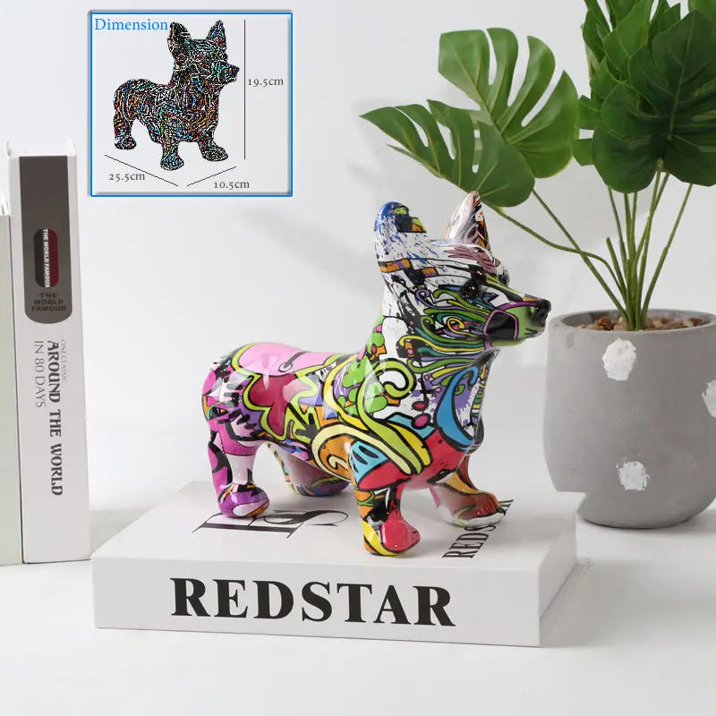 Creative Color Bulldog Chihuahua Dog Statue Figurine Resin Sculpture Home Office Bar Store Decoration Ornament Crafts