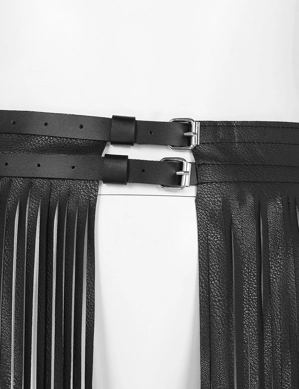 Women Punk Goth Skirt Belt Sexy Long Fringe Tassel Underskirts Adjustable Double Buckles PU Leather Waistband Skirt Rave Costume