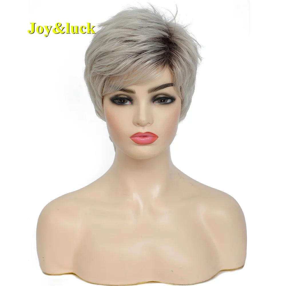 Short Ombre Blonde Wig Synthetic Bob Straight Hair With Bangs Women Natural Daily Wear Wig