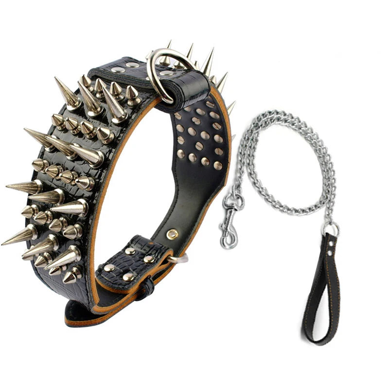 Fashionable Rivet Pet Collar Large Dog Collar For Fat Puppy Leashes For Bulldog Pug Stainless Steel Dog Chain Pet Products