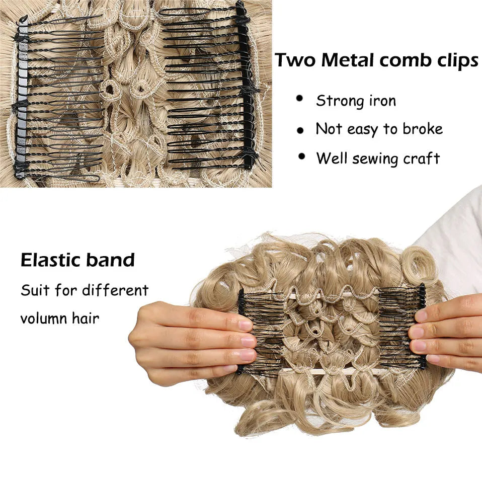 S-noilite Synthetic LARGE Comb Clip In Curly Hair Extension Chignon Hair Pieces Women Updo Cover Hairpiece Extension Hair Bun
