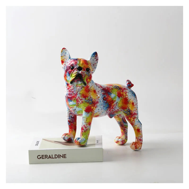 Creative Color Bulldog Chihuahua Dog Statue Figurine Resin Sculpture Home Office Bar Store Decoration Ornament Crafts