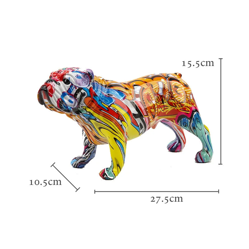 Creative Color Bulldog Chihuahua Dog Statue Figurine Resin Sculpture Home Office Bar Store Decoration Ornament Crafts