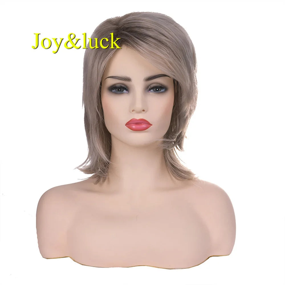 Short Ombre Blonde Wig Synthetic Bob Straight Hair With Bangs Women Natural Daily Wear Wig
