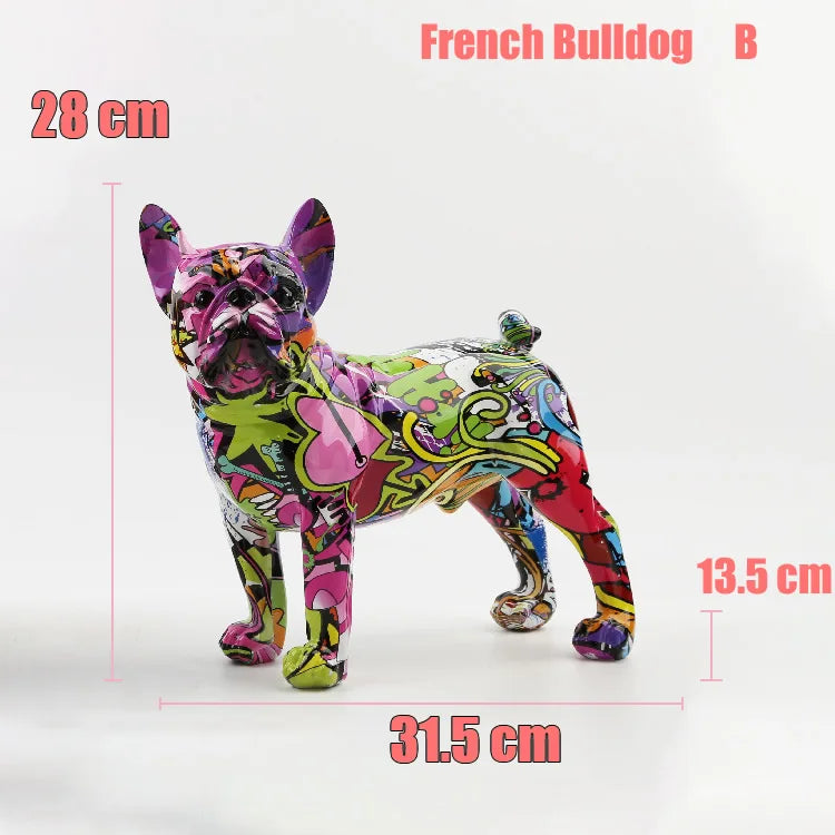 Creative Color Bulldog Chihuahua Dog Statue Figurine Resin Sculpture Home Office Bar Store Decoration Ornament Crafts