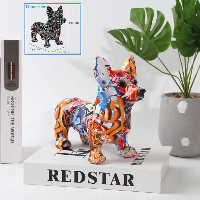 Creative Color Bulldog Chihuahua Dog Statue Figurine Resin Sculpture Home Office Bar Store Decoration Ornament Crafts