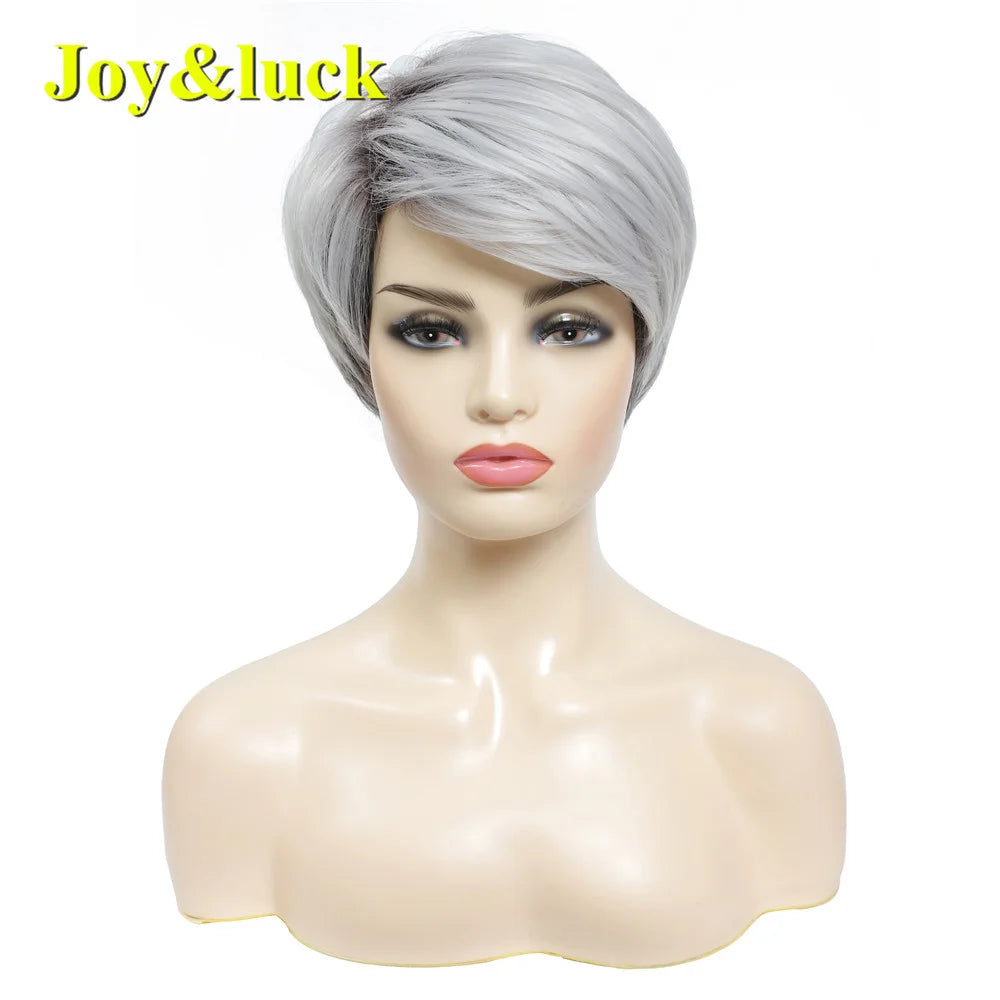 Short Ombre Blonde Wig Synthetic Bob Straight Hair With Bangs Women Natural Daily Wear Wig