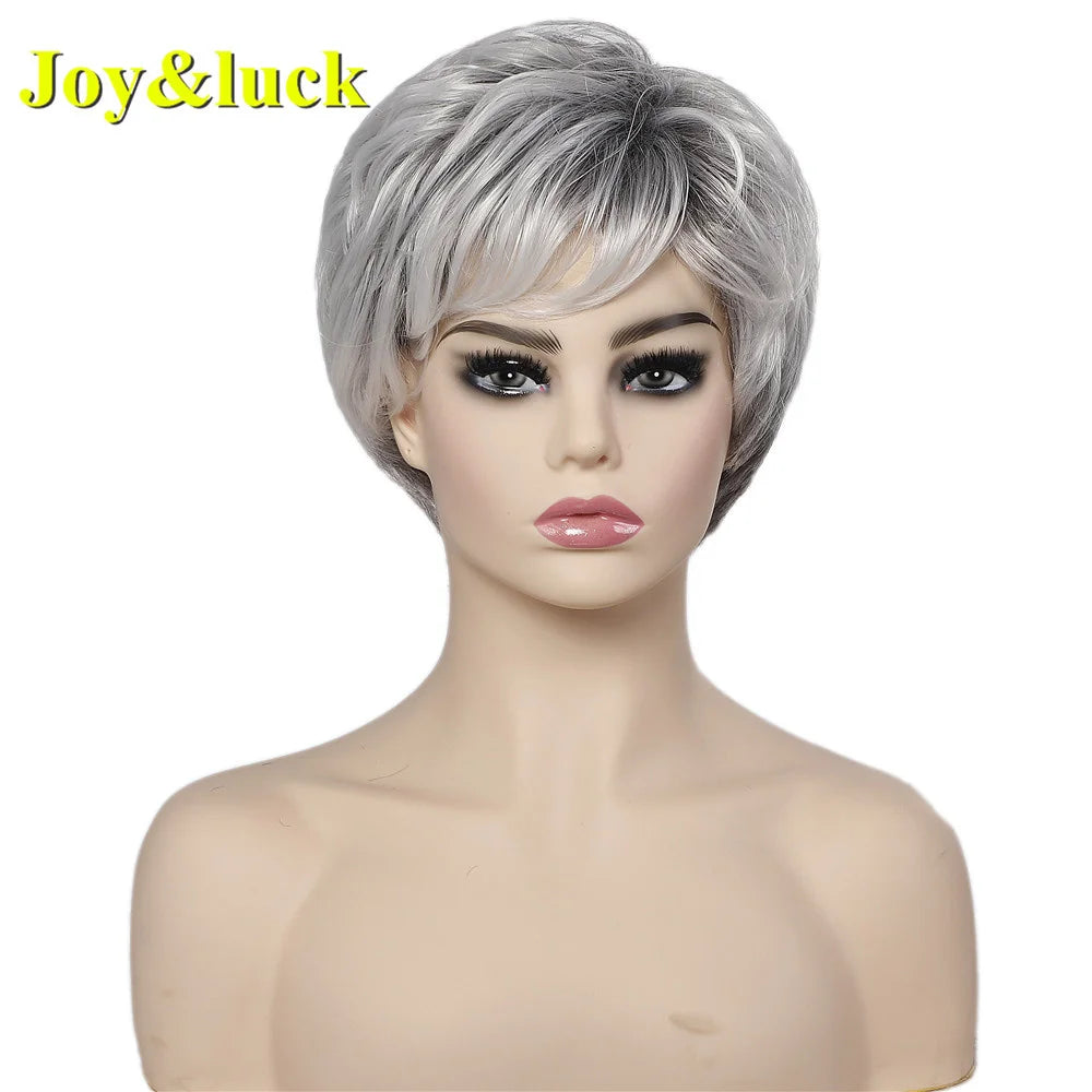 Short Ombre Blonde Wig Synthetic Bob Straight Hair With Bangs Women Natural Daily Wear Wig