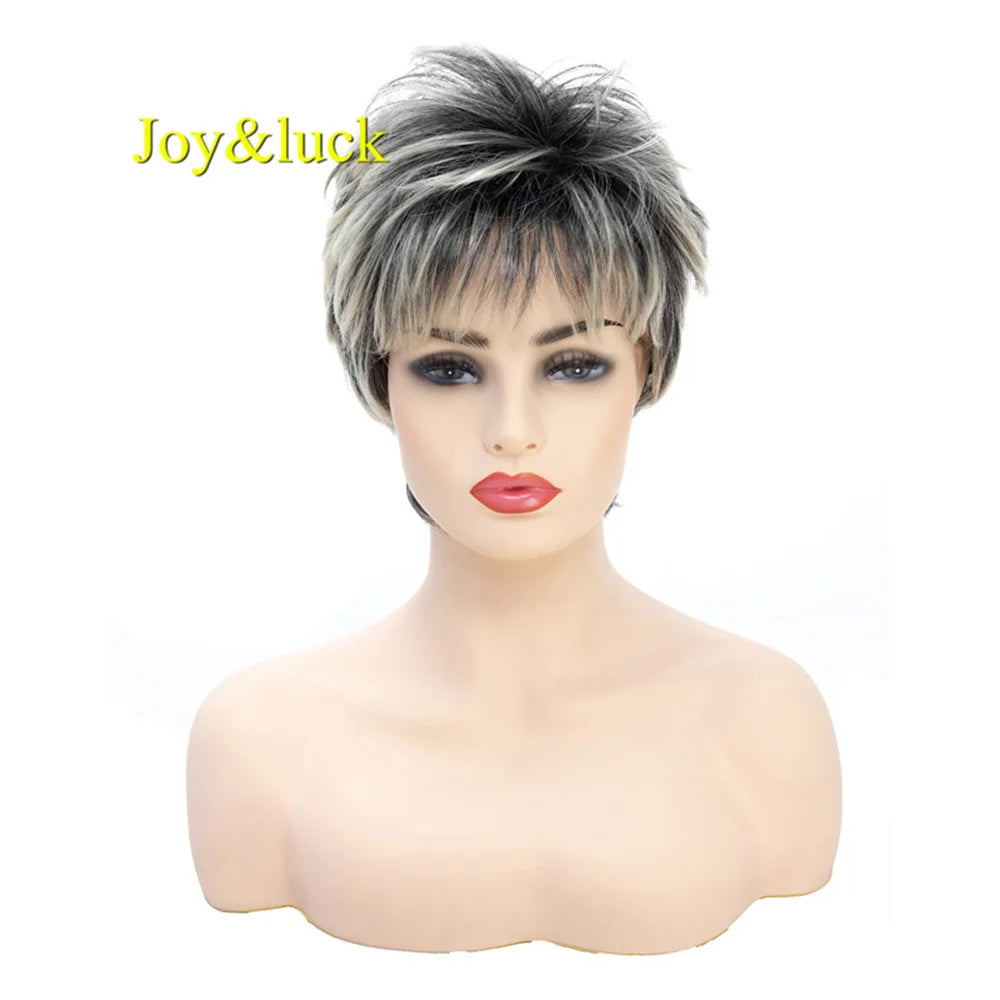 Short Ombre Blonde Wig Synthetic Bob Straight Hair With Bangs Women Natural Daily Wear Wig