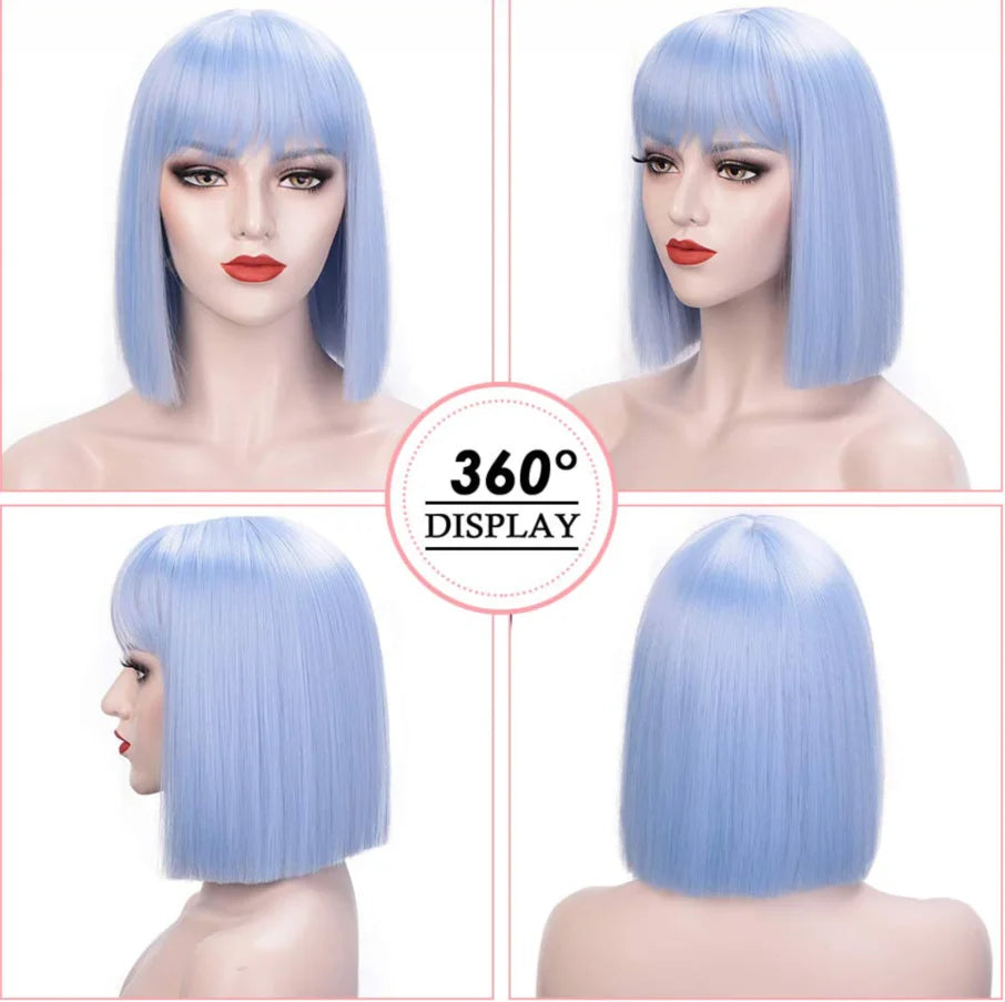 BLONDE UNICORN Synthetic Wig Natural Short Bob Wig Brown Blonde Straight Hair With Bangs Daily Use For Women Heat Resistant