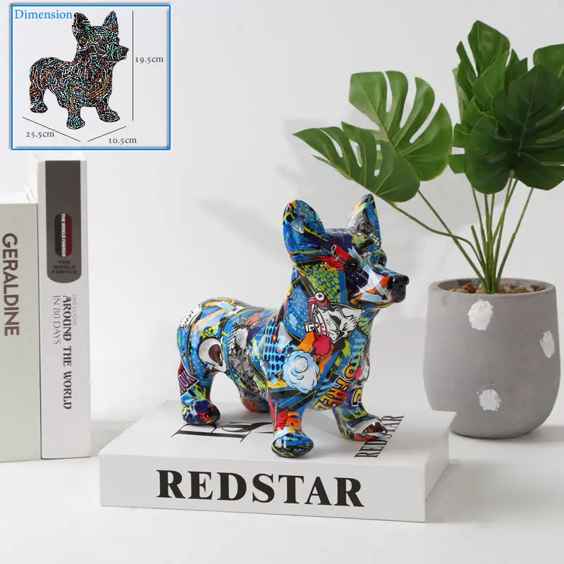 Creative Color Bulldog Chihuahua Dog Statue Figurine Resin Sculpture Home Office Bar Store Decoration Ornament Crafts