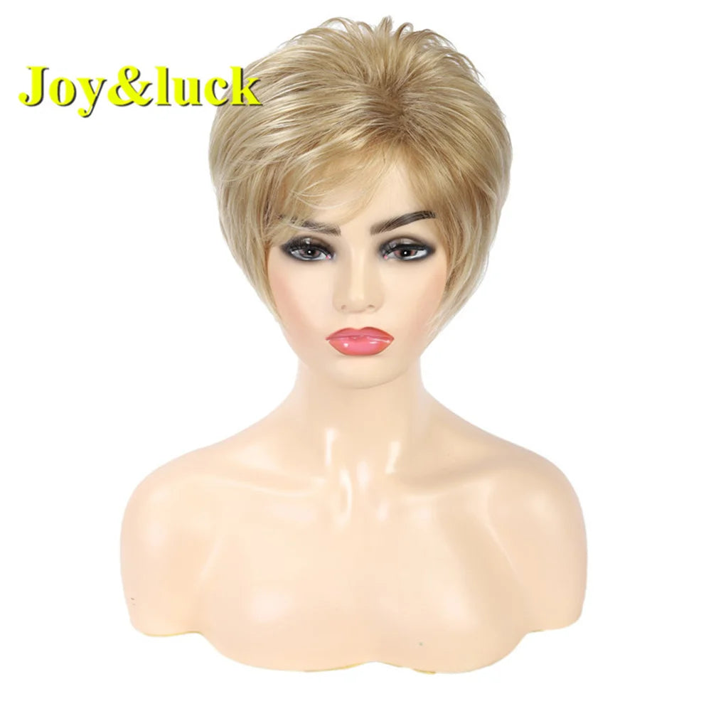 Short Ombre Blonde Wig Synthetic Bob Straight Hair With Bangs Women Natural Daily Wear Wig