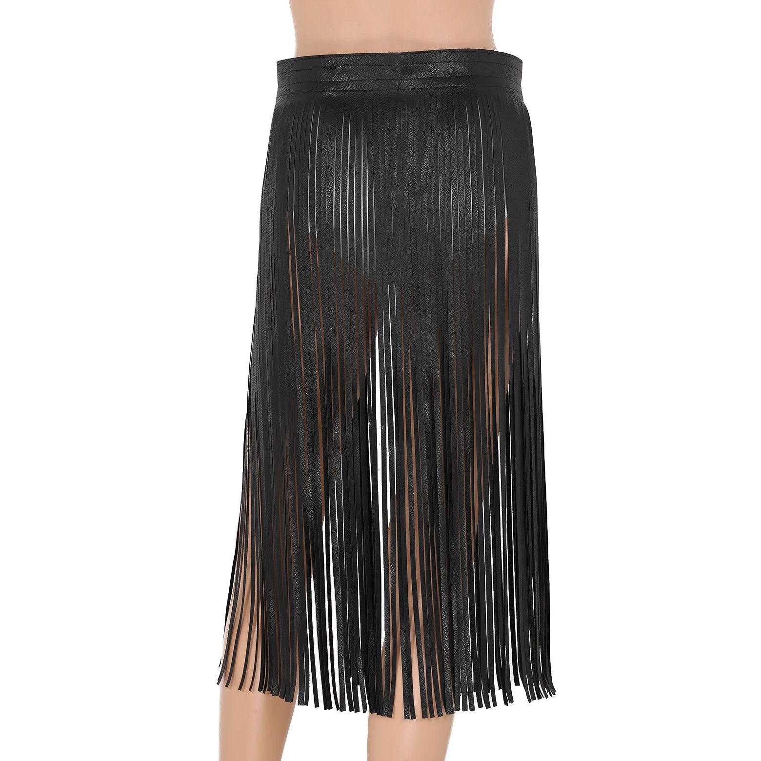 Women Punk Goth Skirt Belt Sexy Long Fringe Tassel Underskirts Adjustable Double Buckles PU Leather Waistband Skirt Rave Costume