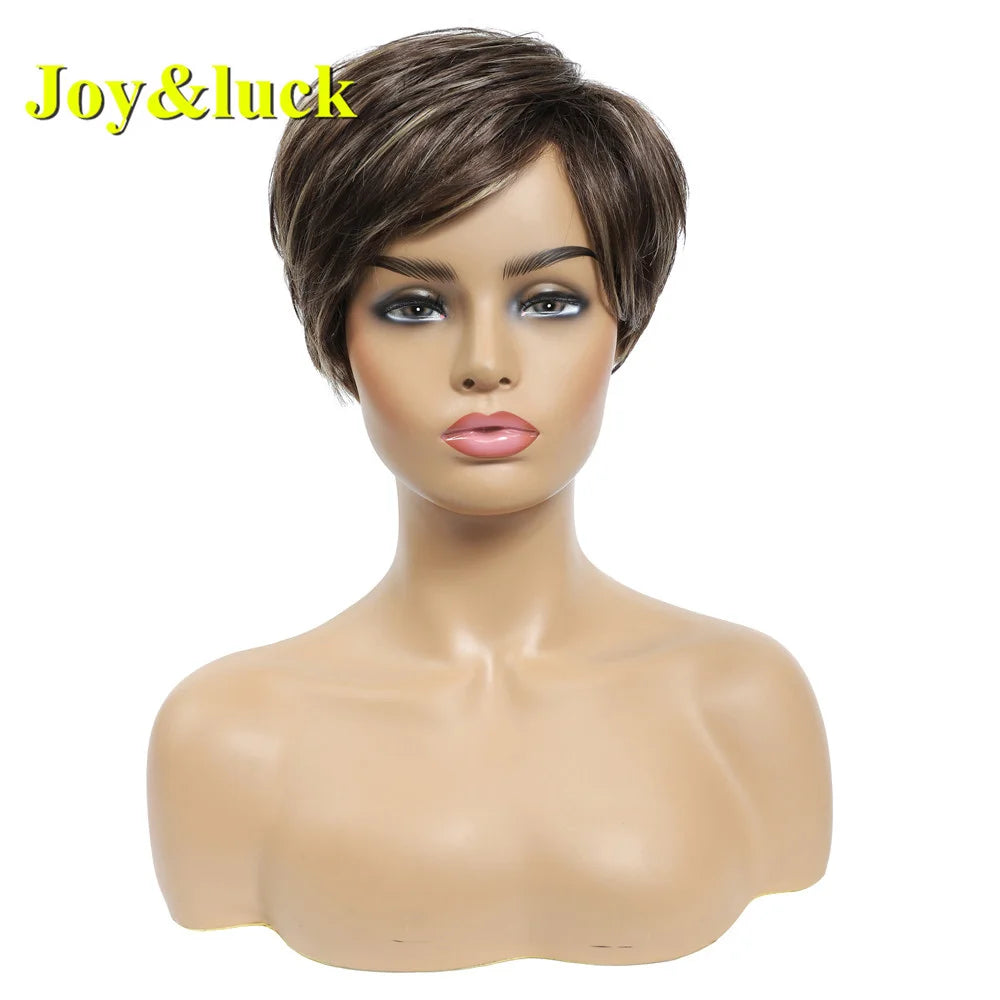 Short Ombre Blonde Wig Synthetic Bob Straight Hair With Bangs Women Natural Daily Wear Wig