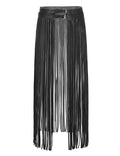 Women Punk Goth Skirt Belt Sexy Long Fringe Tassel Underskirts Adjustable Double Buckles PU Leather Waistband Skirt Rave Costume