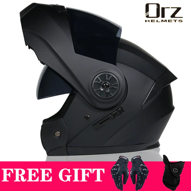 Latest DOT Approved Safety Modular Flip Motorcycle Helmet Voyage Racing Dual Lens Helmet Interior Visor Orz-161