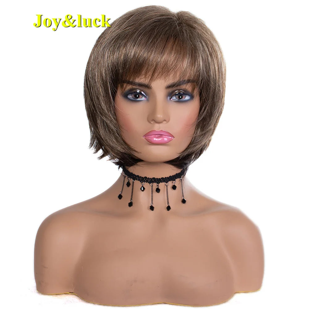 Short Ombre Blonde Wig Synthetic Bob Straight Hair With Bangs Women Natural Daily Wear Wig