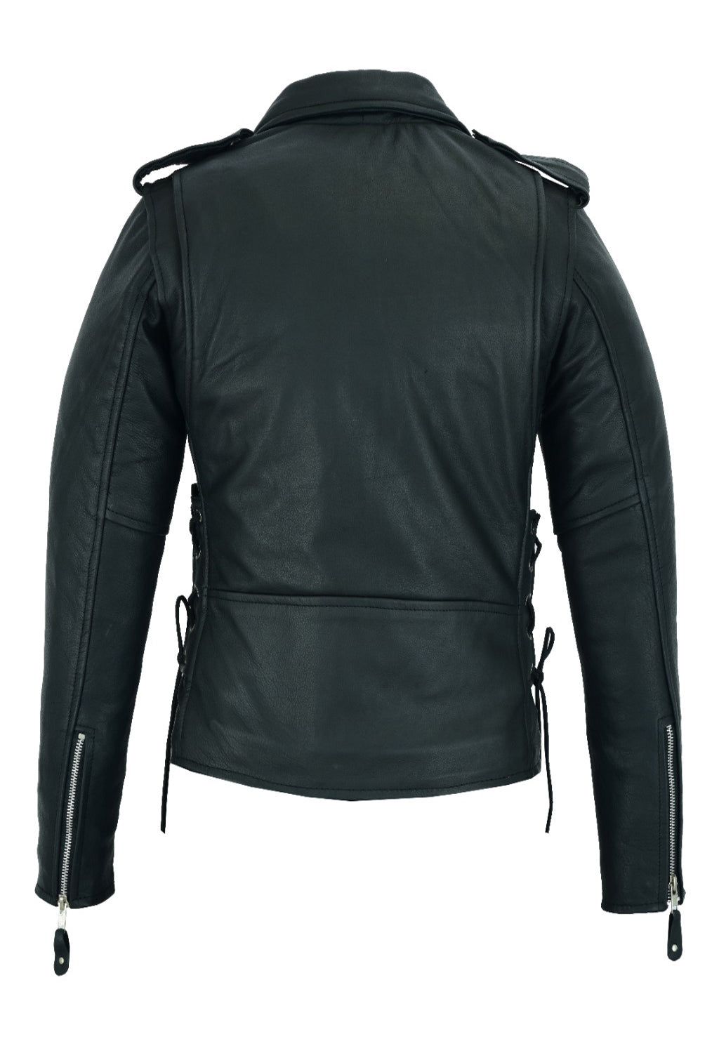 Dream Apparel Women Motorcycle Leather Jacket Cowhide Leather Conceal Carry Pockets Side Laces