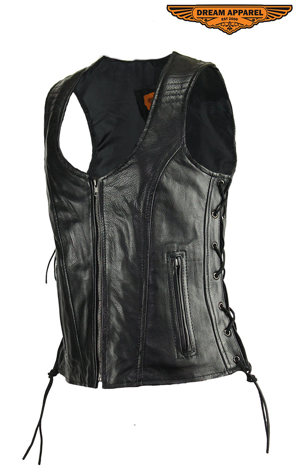 Women's Motorcycle Black Naked Cowhide Leather Vest