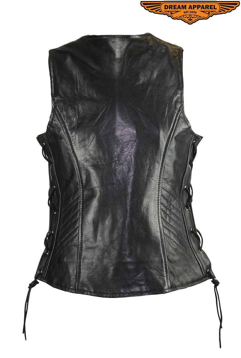 Women's Motorcycle Black Naked Cowhide Leather Vest