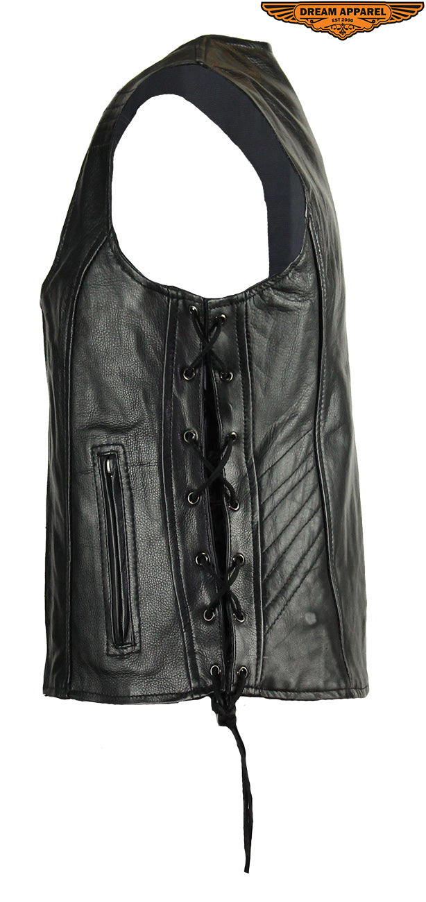 Women's Motorcycle Black Naked Cowhide Leather Vest
