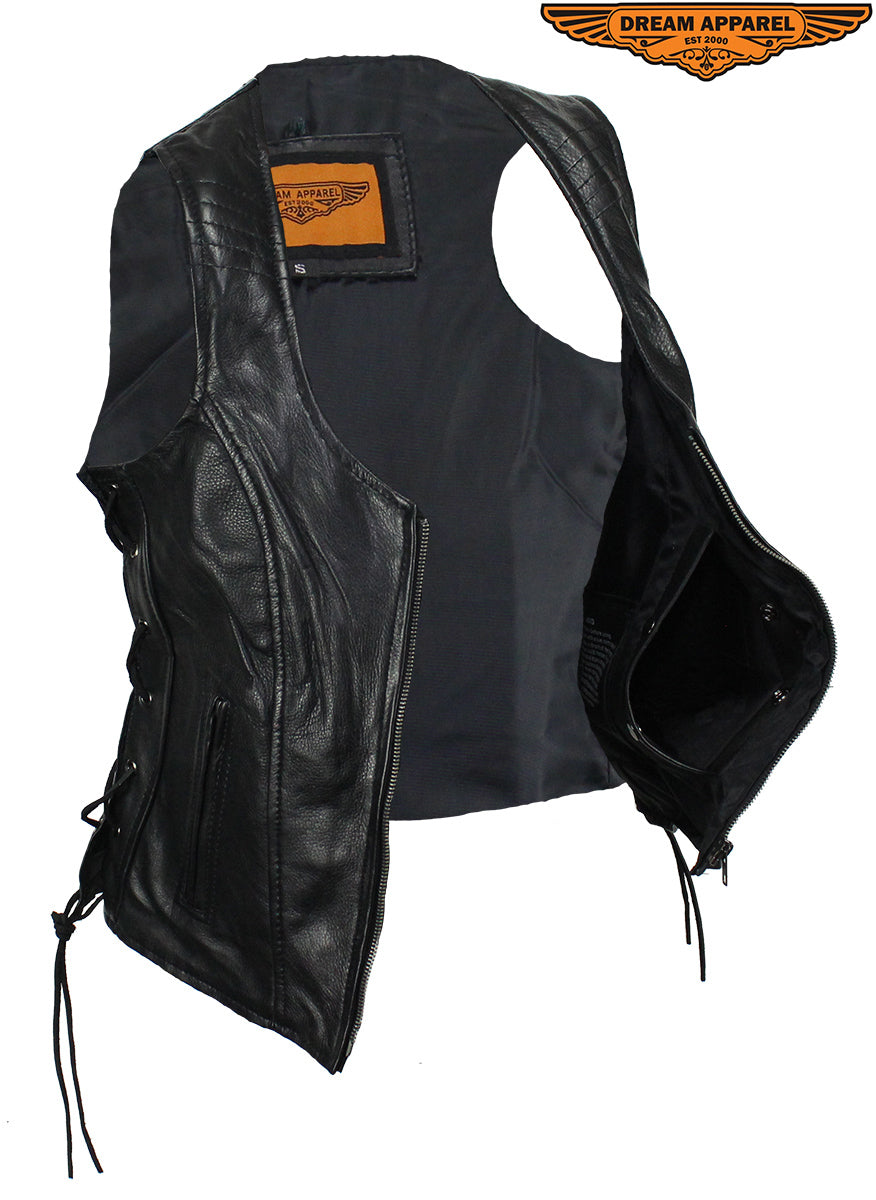 Women's Motorcycle Black Naked Cowhide Leather Vest
