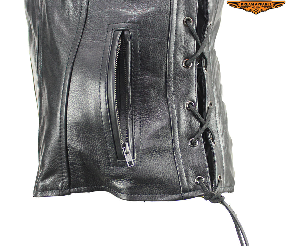 Women's Motorcycle Black Naked Cowhide Leather Vest