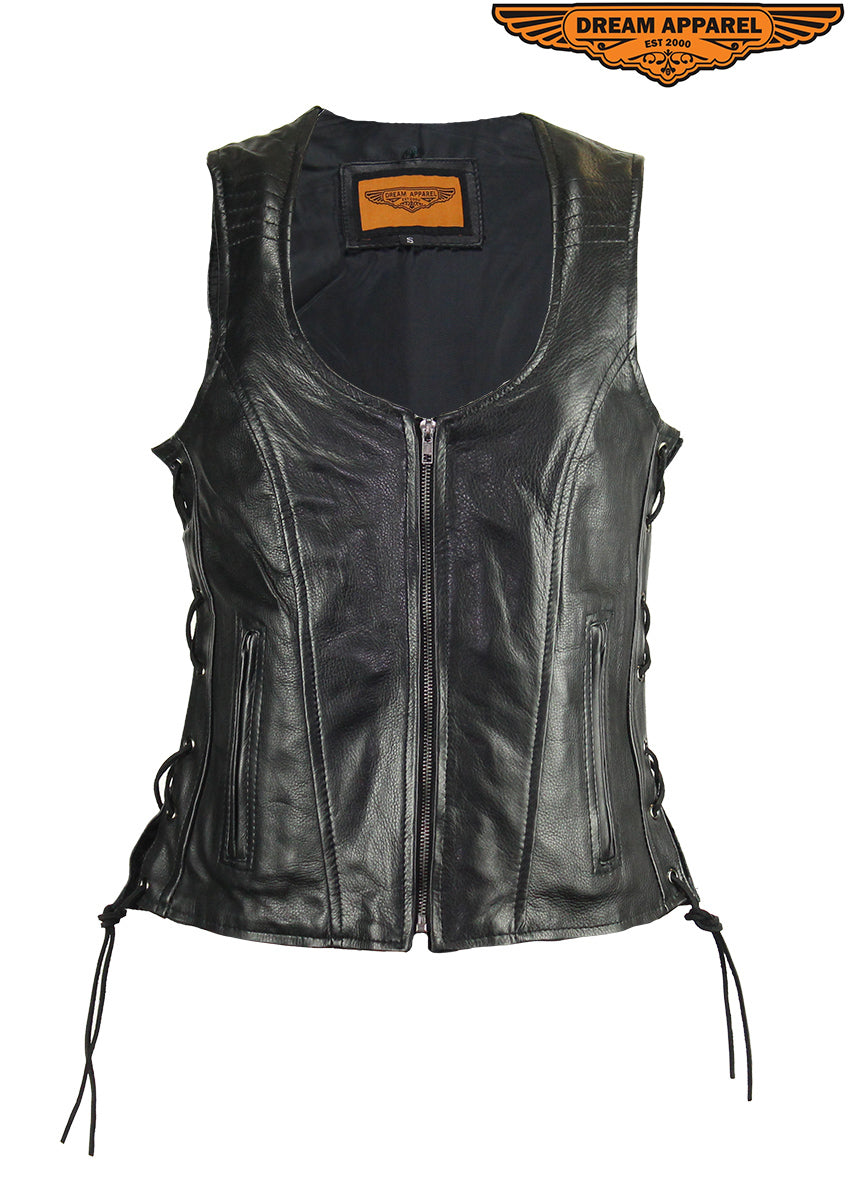 Women's Motorcycle Black Naked Cowhide Leather Vest