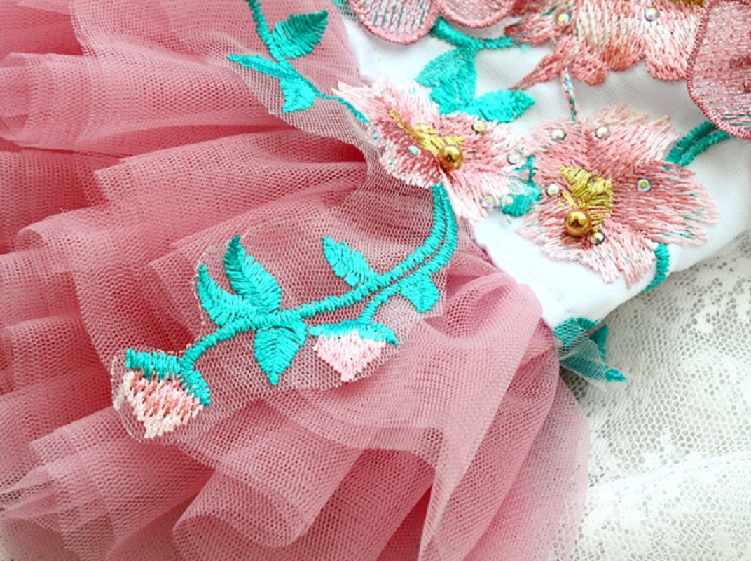 Handmade Dog Clothes Peony Pavilion Light Silk Embroidery Pet Dress