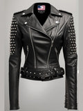 Odette Studs Black Leather Women Jacket