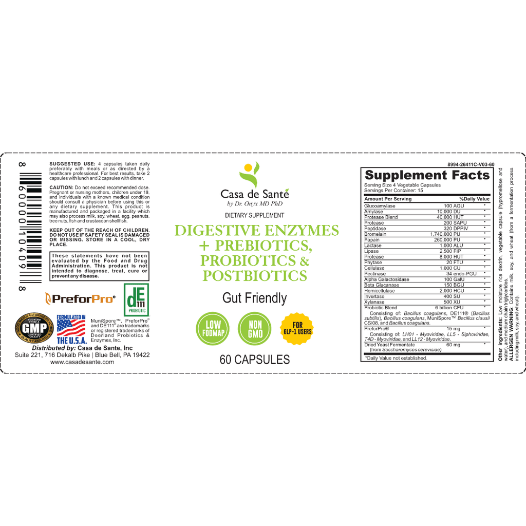 FODMAP Digestive Enzymes + Prebiotics + Probiotics + Postbiotics Gut Friendly Low FODMAP MD PhD Formulated