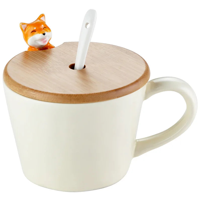 Tea Dog Cat 3D Shaped Cup Cartoon Ceramic with Cover Cute Mug Coffee Cups Birthday Gift Dessert Milk Mugs Home Decoration Couple